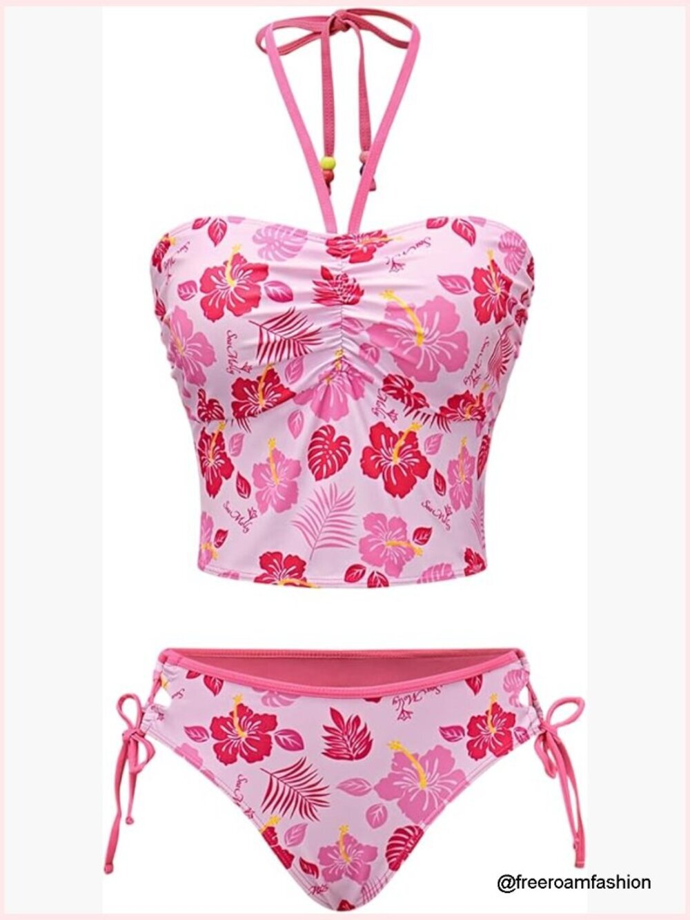 Cute Tankini Swimsuit for Women Trendy Side Tie 2 Piece Bikini Set Halter